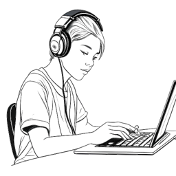 Rappresentazione a linee di un adolescente immerso nella creazione musicale, raffigurante XXXTentacion durante i primi giorni su SoundCloud.