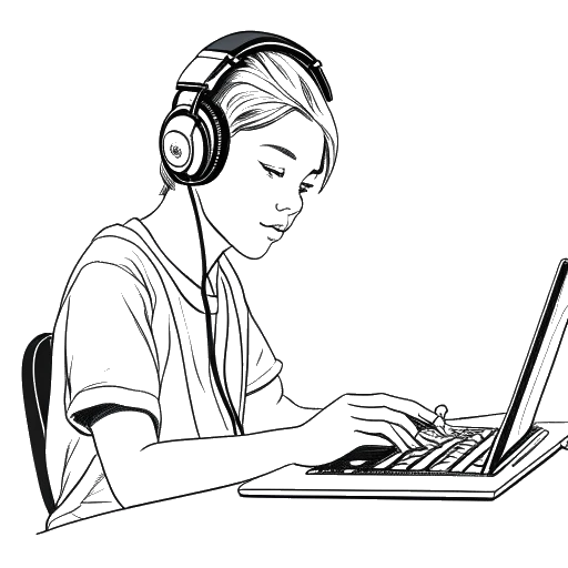 Line art depiction of a teen engrossed in music creation, representing XXXTentacion during his early SoundCloud days.