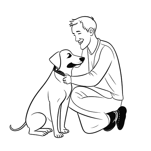 Disegno a linee di un uomo, simbolo di XXXTentacion, che accarezza delicatamente un cane, mettendo in evidenza i suoi atti di gentilezza al di là della musica, su uno sfondo bianco.