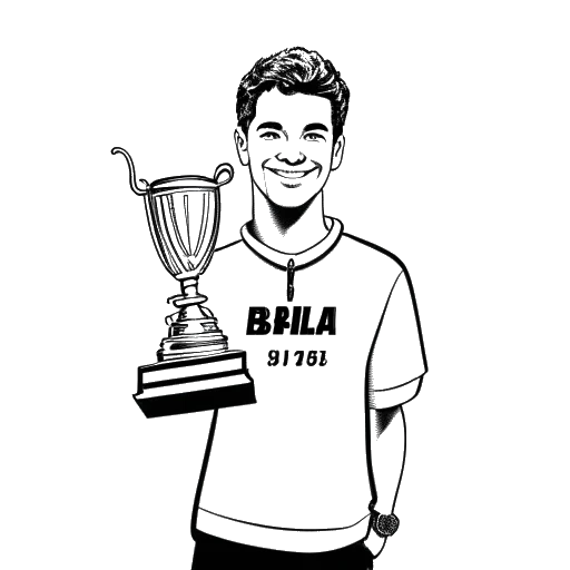 Desenho de arte linear de um jovem representando XXXTentacion segurando um troféu, com as palavras '61 milhões de unidades da RIAA' e '7 milhões de unidades certificadas pela BPI' escritas nele