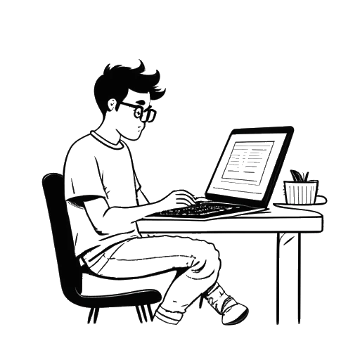 Dibujo de arte lineal de un joven representando a XXXTentacion sentado frente a una computadora, con el logotipo de SoundCloud en la pantalla y las palabras 'News/Flock' escritas al lado