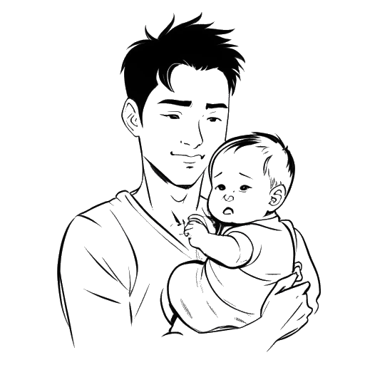 Dibujo de arte lineal de un joven representando a XXXTentacion sosteniendo un bebé, con las palabras 'Gekyume' escritas sobre ellos