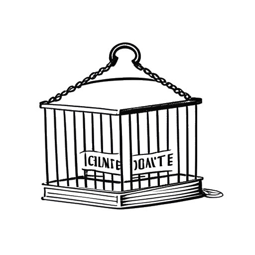 Line art drawing of a gavel and a jail cell representing XXXTentacion's murder trial, with the words 'guilty' and 'life sentence' written above them