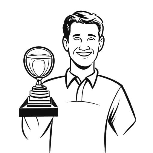 Strichzeichnung eines Mannes, der Marti Fischer darstellt, der einen Webvideopreis-Pokal hält, mit einem Journalismus-Emblem darauf