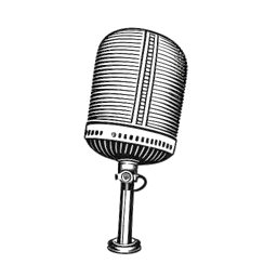 Strichzeichnung eines Mikrofons mit einer Krone obenauf, was KC Rebell's Aufstieg zum Ruhm symbolisiert, alles vor einem weißen Hintergrund.