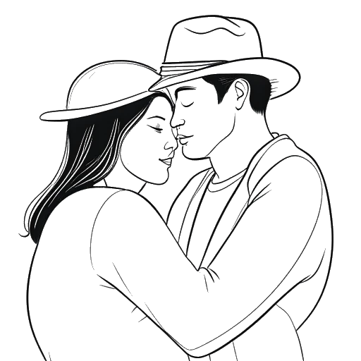 Line art drawing of a woman, symbolizing Gabriela Moura, hugging her boyfriend Josh Richards representing their strong relationship based on mutual trust and admiration. 