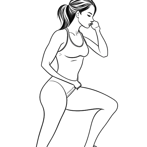 Line art drawing of a woman, representing Gabriela, working out and showing her slim waistline on a white background.