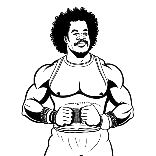 Desenho em arte linear de um homem, representando Xavier Woods, usando traje de luta livre e segurando um cinturão de campeão de luta livre.