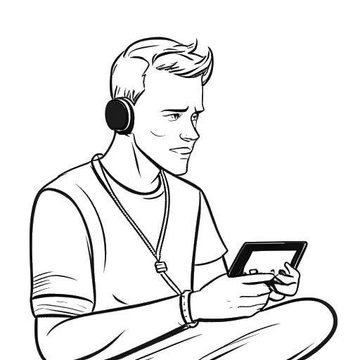 Dibujo de arte lineal de un hombre que representa a Sneako, comentando un videojuego