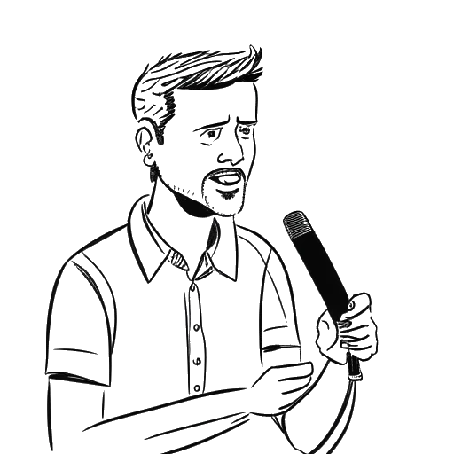 Desenho de arte linear de um homem representando Sneako, fazendo um discurso polêmico durante uma entrevista de rua