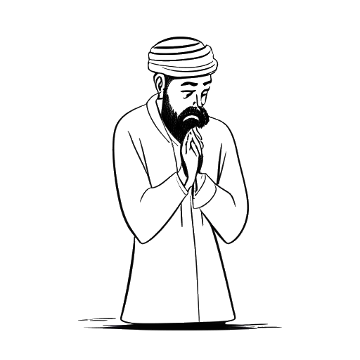 Dibujo de arte lineal de un hombre que representa a Sneako, disculpándose por burlarse de la oración islámica durante una transmisión en vivo