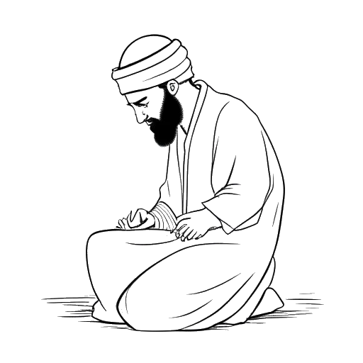 Desenho de arte linear de um homem representando Sneako, se convertendo ao Islã