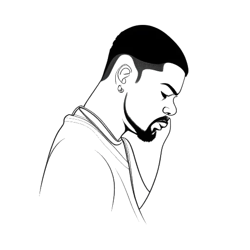 Dibujo de arte lineal de un hombre que representa a Sneako, mostrando su tatuaje de la canción 'Runaway' de Kanye