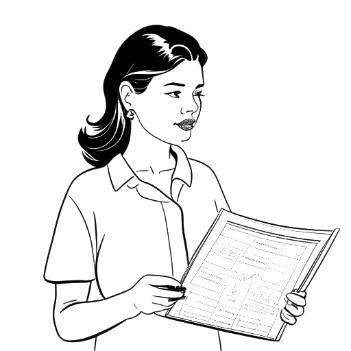 Dibujo de arte lineal de una mujer que representa a Bobbi Althoff, sosteniendo un certificado de nacimiento con la fecha 31.07.1997, con un mapa de California en el fondo
