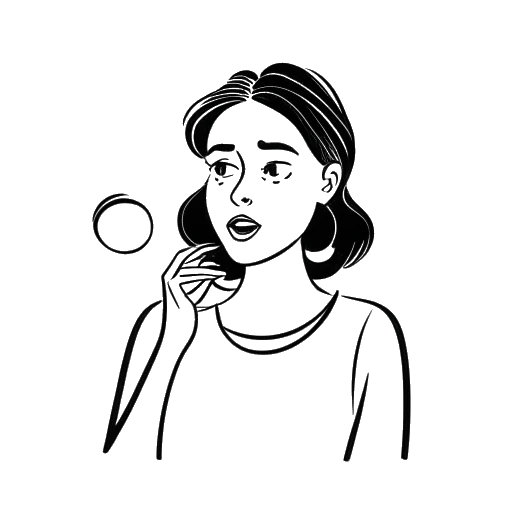 Desenho artístico de uma mulher representando Bobbi Althoff, fazendo uma expressão deadpan e segurando um balão de fala com um comentário sarcástico