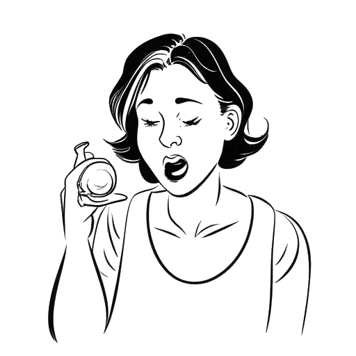 Line art drawing of a woman representing Bobbi Althoff, making a humorous expression, holding a wedding ring and a baby bottle, symbolizing her takes on married life and parenting