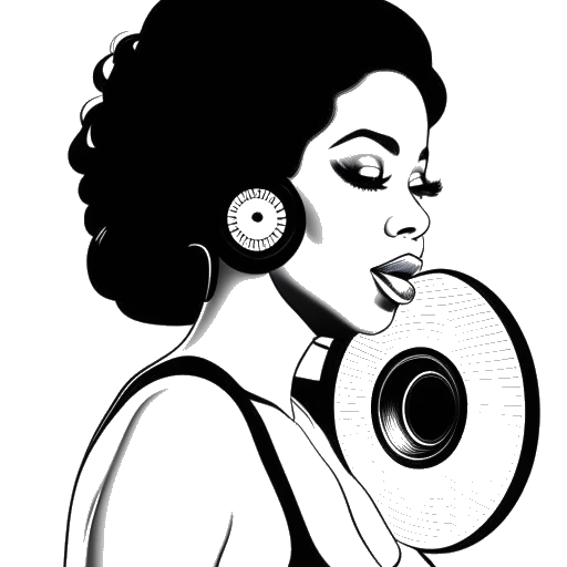 Dibujo de arte lineal de una mujer que representa a Bobbi Althoff, tocando un disco, con los nombres de Offset y Cardi B mostrados en el fondo, simbolizando su aparición en su video musical 'Jealousy'
