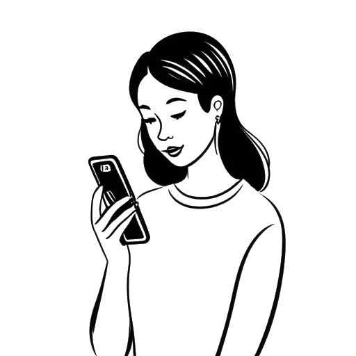 Lijnkunsttekening van een vrouw die Bobbi Althoff vertegenwoordigt, die naar een smartphone kijkt waarop het getal 1.000.000 is weergegeven, wat 1 miljoen weergaven aangeeft