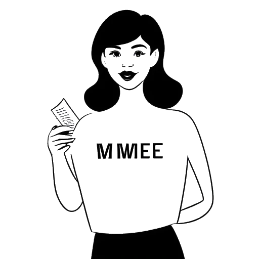 Dibujo de arte lineal de una mujer que representa a Bobbi Althoff, sosteniendo un contrato, con las letras 'WME' mostradas en el fondo, simbolizando su firma con la agencia de talentos William Morris Endeavor
