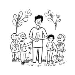 Strichzeichnung eines Mannes, der Sean Paul repräsentiert, der Umweltthemen unterstützt, für Bildung eintritt und ein Engagement für Familie und Gemeinschaft verkörpert