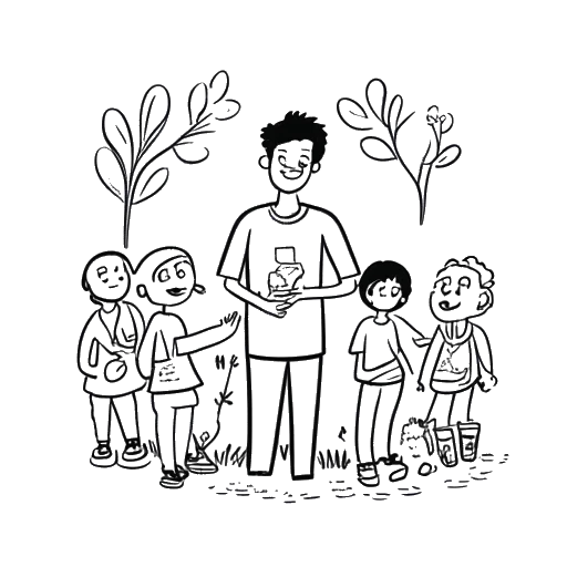 Desenho artístico de um homem, representando Sean Paul, apoiando causas ambientais, defendendo a educação e incorporando um compromisso com a família e a comunidade