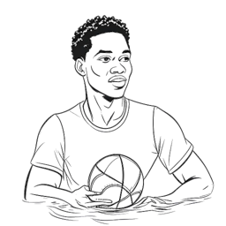 Lijnart-tekening van een man, die Sean Paul vertegenwoordigt, met een diverse afkomst die uitblinkt in waterpolo en op academisch gebied op de Wolmer's Boys' School in Jamaica
