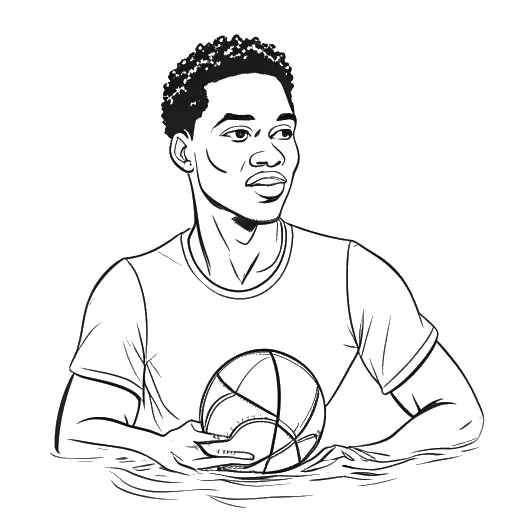 Line art drawing of a man, representing Sean Paul, of diverse heritage excelling in water polo and academics at Wolmer's Boys' School in Jamaica