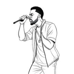 Line art drawing of a man, representing Sean Paul, achieving global acclaim in the music industry through a fusion of dancehall, reggae, and pop music styles