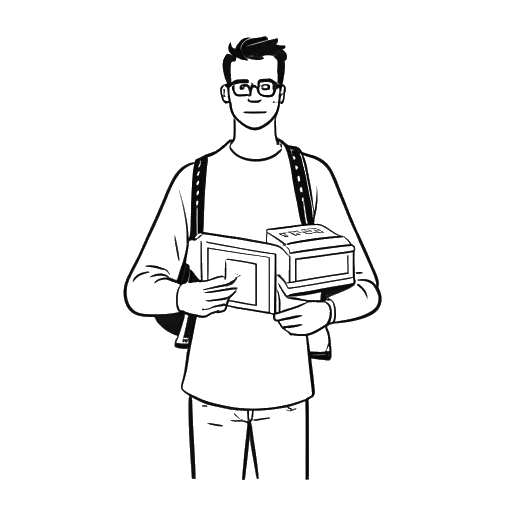 Line art drawing of a man, representing Sean Paul, holding books and a medical kit, symbolizing his support for education and healthcare initiatives in Jamaica.