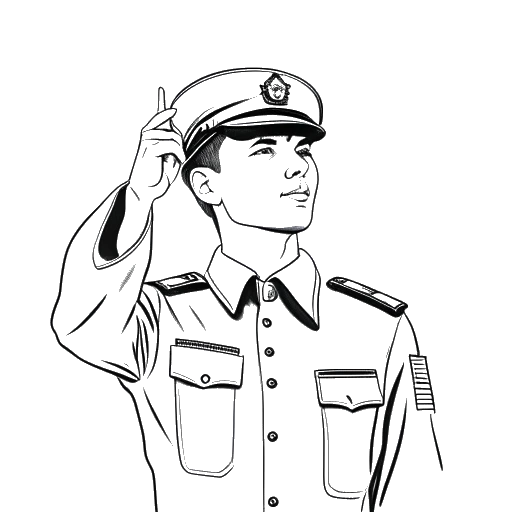 Disegno a linea di un giovane in uniforme militare che saluta, rappresenta l'arruolamento di Elvis Presley nel servizio militare nel 1958.