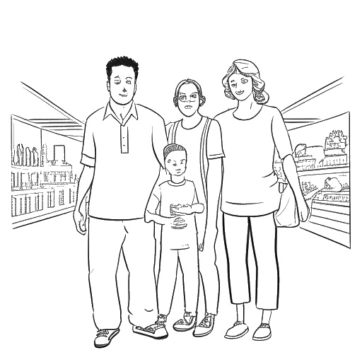 Line art drawing of a man, representing Mike Majlak, born in Milford, Connecticut with parents in retail and marketing