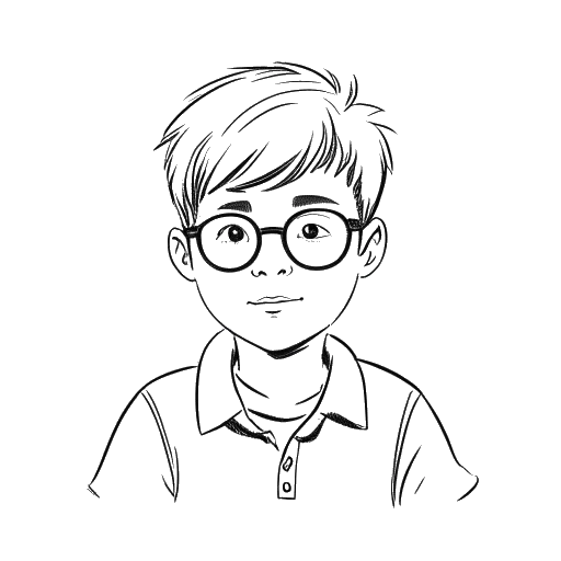 Desenho de arte em linha de um menino, representando Mike Majlak, agindo mal em uma sala de aula com óculos
