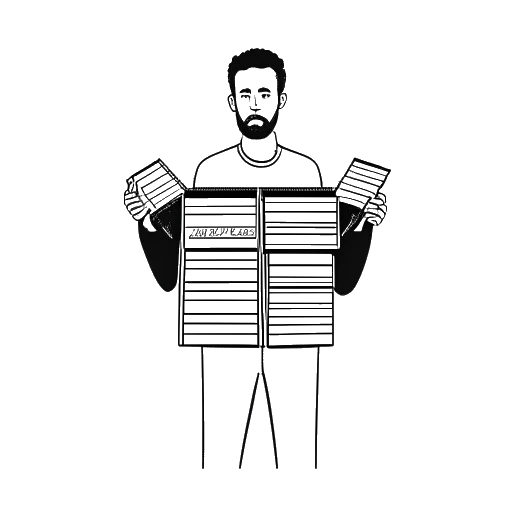 Line art drawing of Chris Brown holding 11 studio albums, representing his discography to date