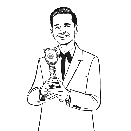 Desenho em arte linear de Chris Brown segurando um prêmio Grammy por seu álbum 'F.A.M.E.'