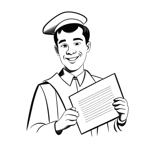 Line art drawing of Chris Brown holding a high school diploma representing his attendance at Essex High School in Virginia
