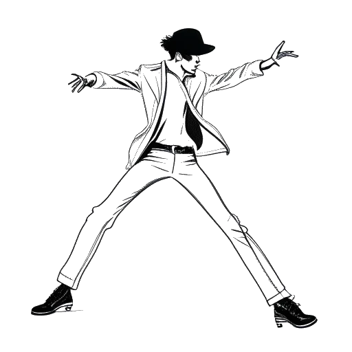 Disegno in stile line art di Chris Brown che balla nello stile di Michael Jackson, rappresentando la sua più grande ispirazione nel ballo