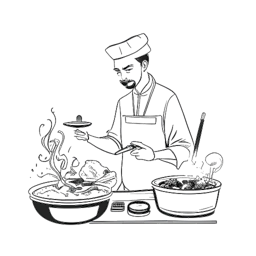 Line art representation of a man, exemplifying Capital Bra, showcasing his diversification into the food business with 'Gangstarella' and his concurrent success in the music world, against a white backdrop.