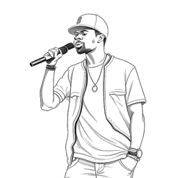 Strichzeichnung eines Mannes, die den Einstieg und Erfolg von Capital Bra in der Rap-Szene veranschaulicht, einschließlich seines bedeutenden Auftritts beim 'Rap am Mittwoch' und seiner erfolgreichen Alben, was seinen Aufstieg in der Musikindustrie symbolisiert.