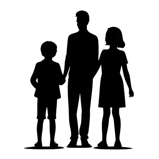 Line art drawing of a family silhouette representing Capital Bra with his two sons and two daughters.