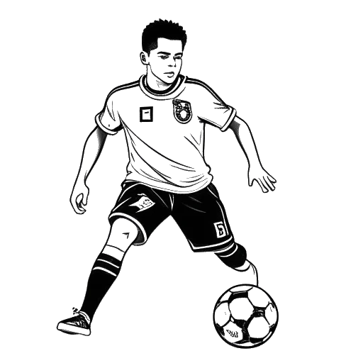 Line art drawing of a young man representing Capital Bra playing football for BFC Dynamo.