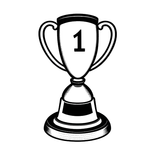 Line art drawing of a trophy with the number '1' and a group of singles labeled 'German number-one' at the base, representing Capital Bra's record for most German number-one singles in a year.