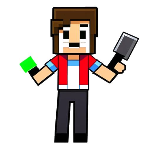 Line art drawing of a man with dark brown eyes and brown hair, dressed in casual attire, holding a YouTube emblem in one hand and a sword in the other. The background seamlessly transitions between Minecraft-themed elements and dollar signs, all against a white backdrop.