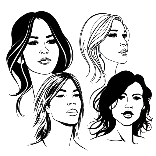 Strichzeichnung einer Frau, die Gabbriette repräsentiert, mit musikalischen Einflüssen von Dido, Norah Jones, Suzi Quatro, Joan Jett und Gwen Stefani