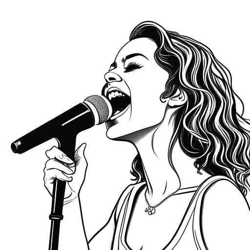 Desenho em arte de linha de uma mulher, representando Gabbriette, cantando como vocalista principal da Nasty Cherry, convidada por Charli XCX