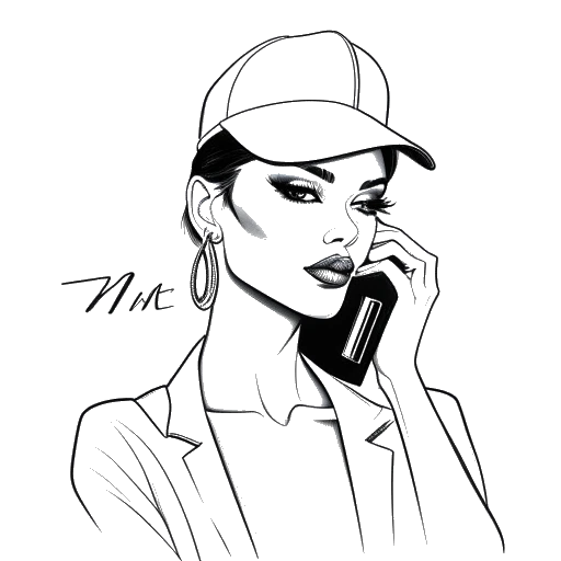 Line art drawing of a woman, representing Gabbriette, working with IMG, Marc Jacobs, Diesel, and Savage X Fenty logos