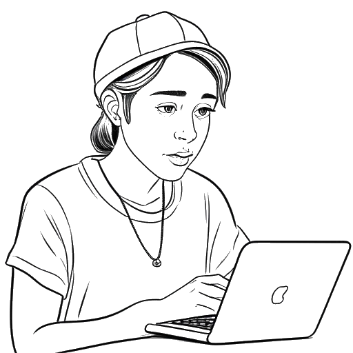 Line art drawing of a boy, representing Adam McIntyre, watching videos of Jenna Marbles and Colleen Ballinger.