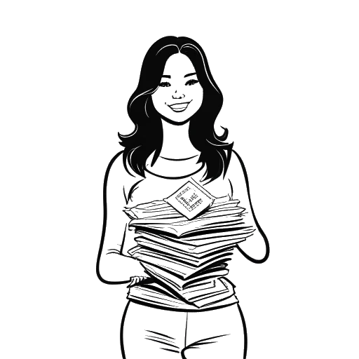 Line art drawing of a woman, representing Katja Krasavice, holding a large stack of money, with the OnlyFans logo in the background.