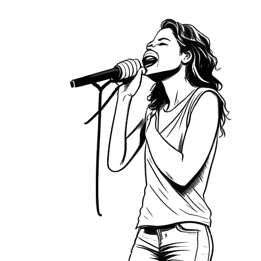 Line art drawing of a woman, representing Lola Brooke, holding a microphone and performing on stage, with the text '2017 Flow' displayed prominently in the background.