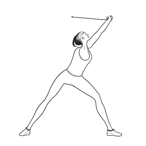 Dessin en ligne d'une femme représentant Cathy Hummels, montrant force et détermination tout en faisant une séance d'entraînement au barre sur un fond blanc.