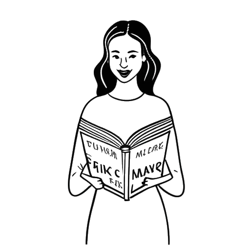 Line art drawing of a woman holding a book with the titles Stark mit Yoga and Mein Umweg zum Glück, representing Cathy Hummels' co-authored books.